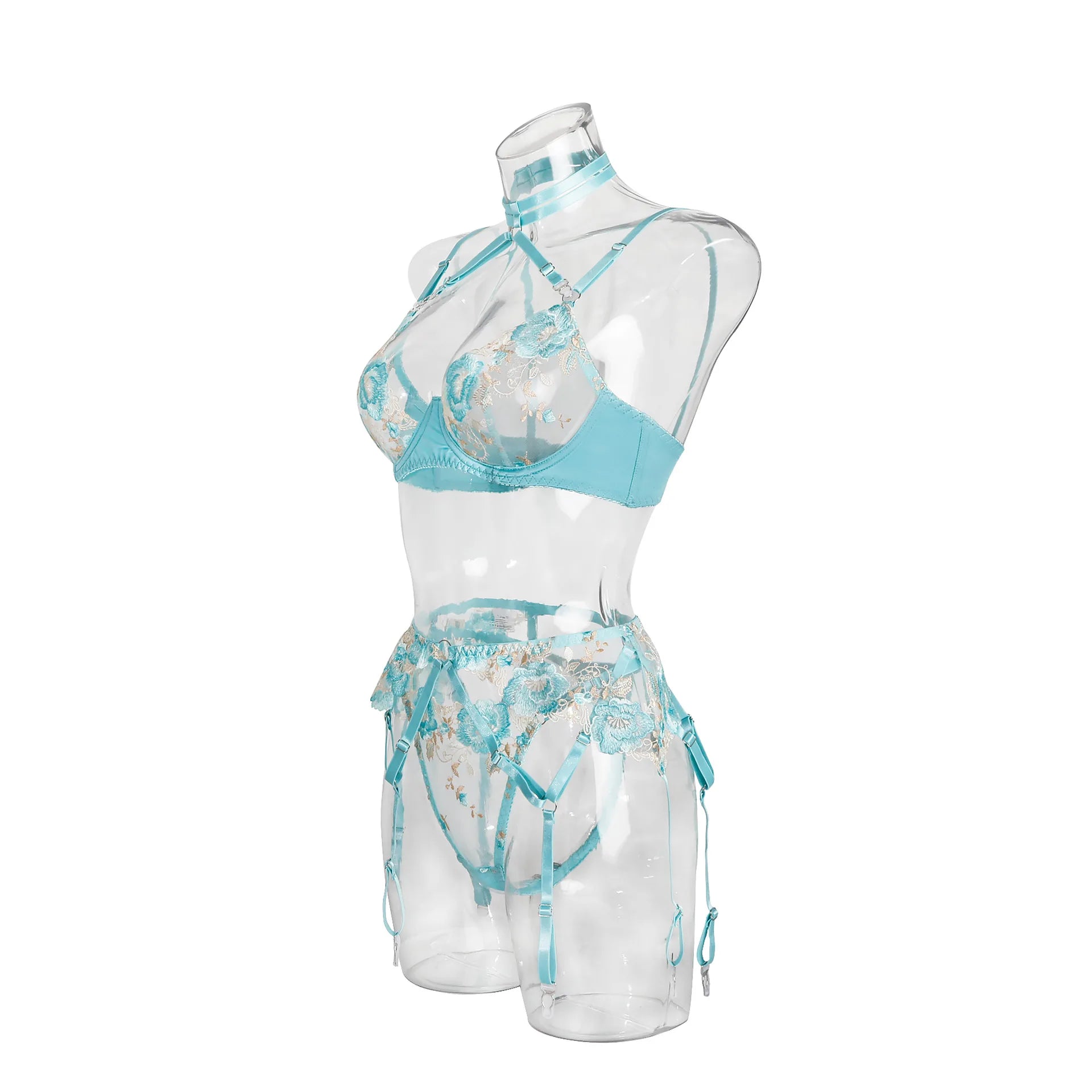 Lace Panel Underwire Bra & Thong Set (2pcs)