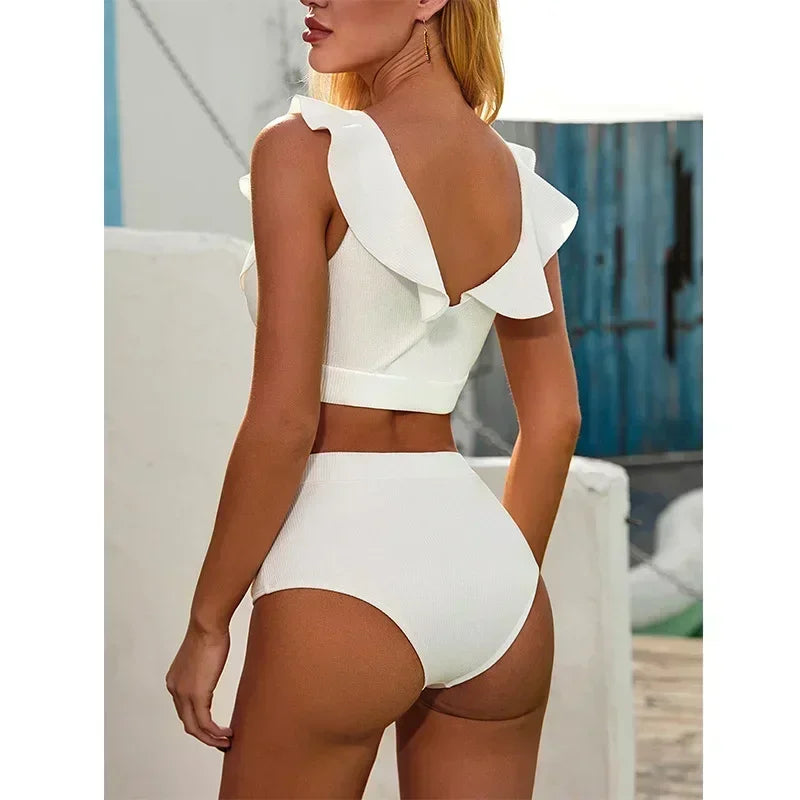 Aurora Blanc – Ruffle High-Waist Bikini