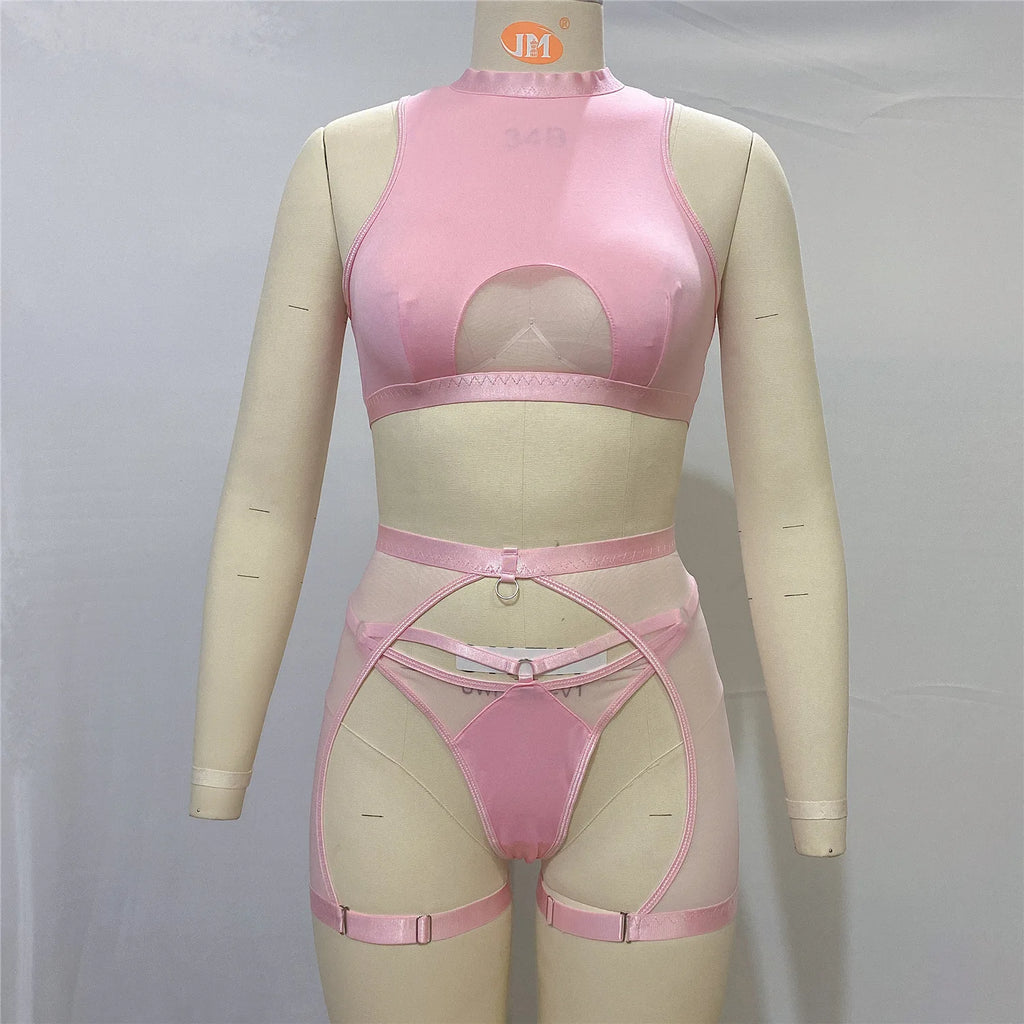 Sheer Mesh Wire-Free Lingerie Set (3pcs)
