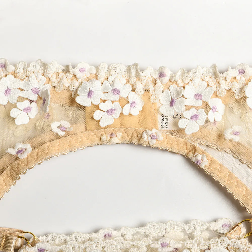 Floral Lace Transparent Bra & Thong Lingerie Set (3pcs)
