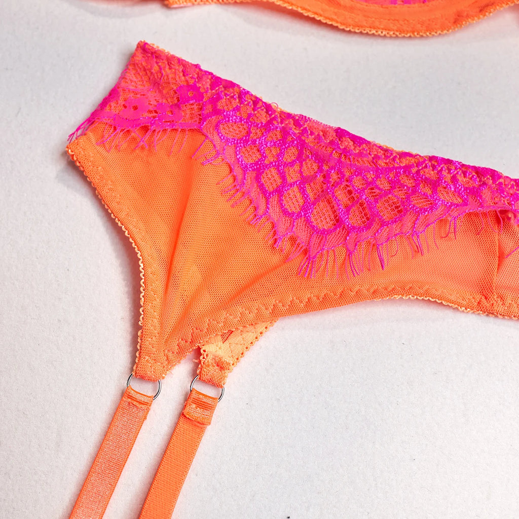 Blue Embroidered Lace Bra & Panty Set