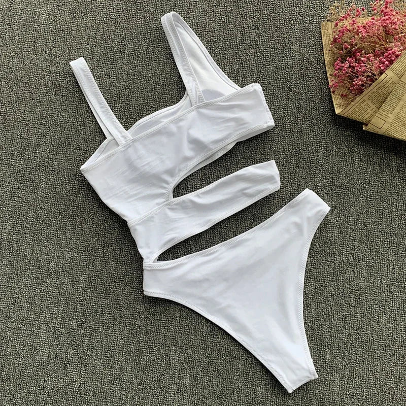 Sexy Bikini Set One Shoulder Bikini One-Piece Swimsuit 2024 Off Shoulder White Patchwork Swimwear Bodysuit Bathing Suit Tankini