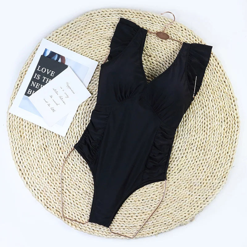 Women’s Ruffle Monokini – Backless One-Piece Swimsuit