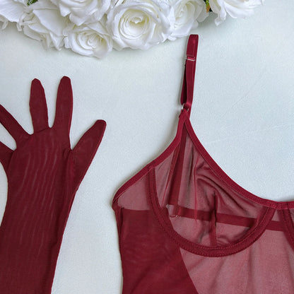 4-Piece Sheer Mesh Lingerie Set – Backless Sexy Nightwear
