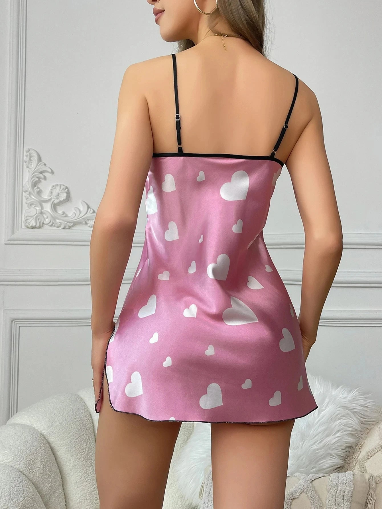 Silk Print Slip Nightdress – Elegant V-Neck Lingerie