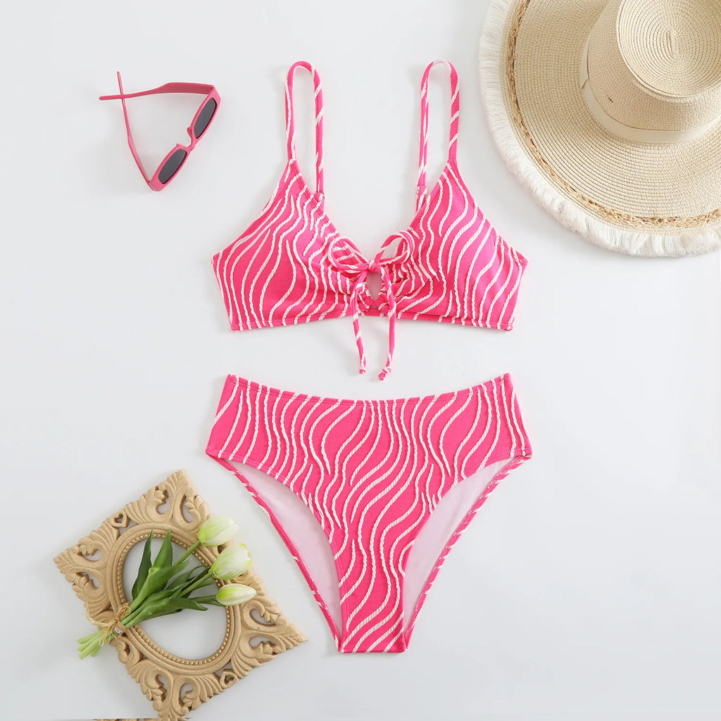 Elysia Stripe - Lace-Up V-Neck Bikini