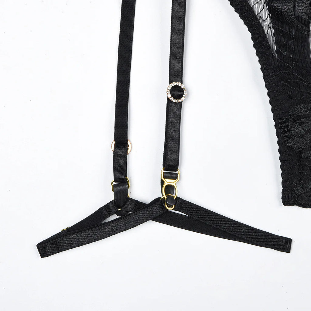Luxury Embroidered Garter Lingerie Set – 3 Piece