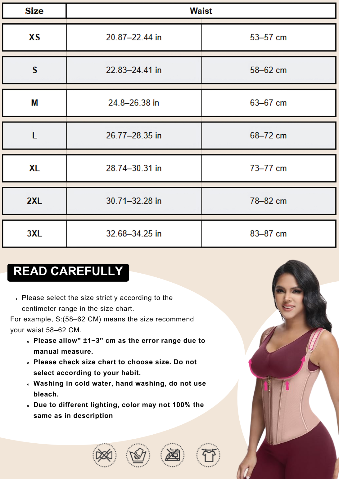 Cinch Sol – Tummy Control Adjustable Waist Trainer size chart