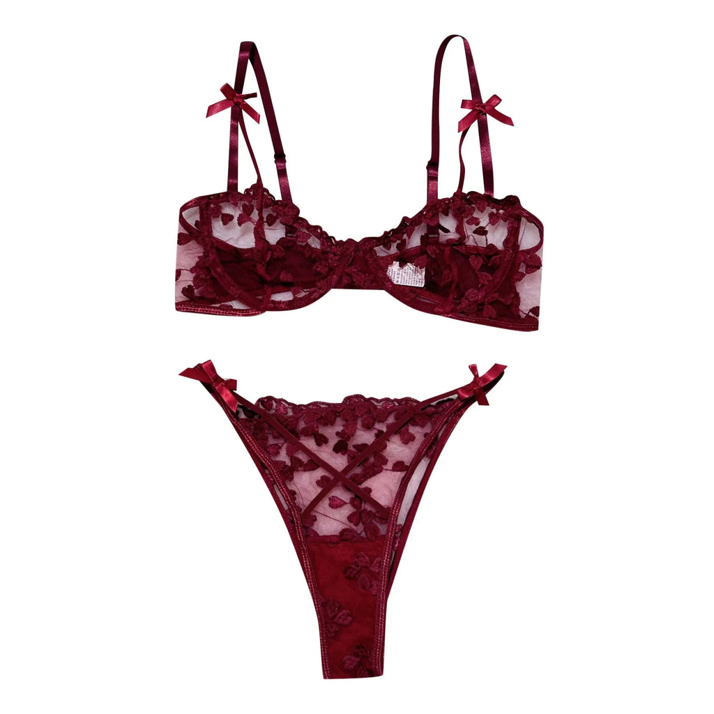 Embroidered Push Up Bra & Thong Lingerie Set