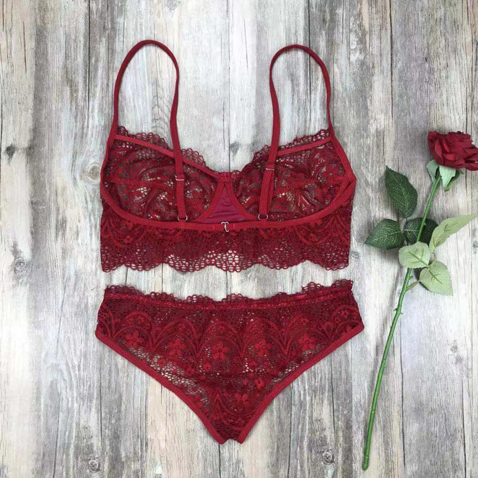 Sheer Lace Wireless Bra & Thong Lingerie Set