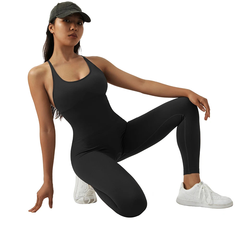 Sleeveless Bodycon Jumpsuit – Women’s Full-Season Fitness & Casual Sporty Playsuit