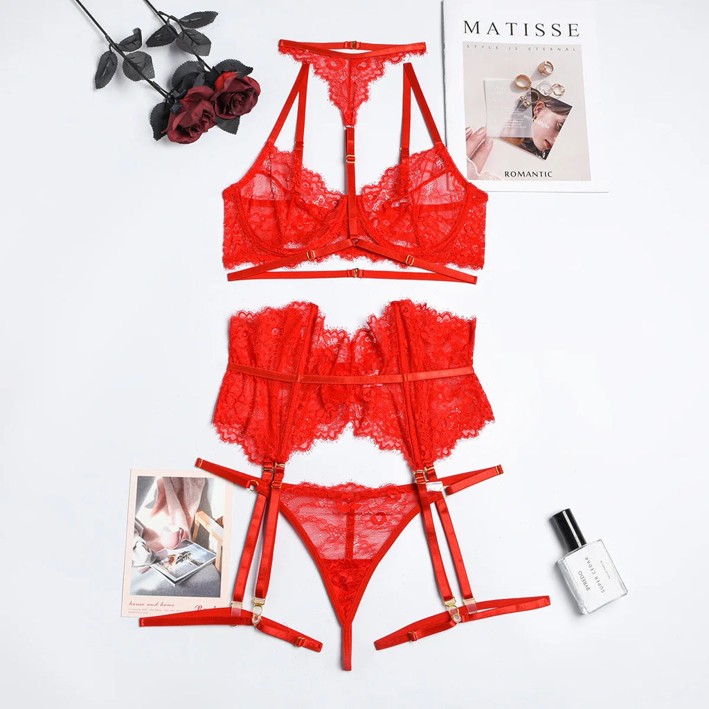 Patchwork Lace Lingerie Set – 3 Piece