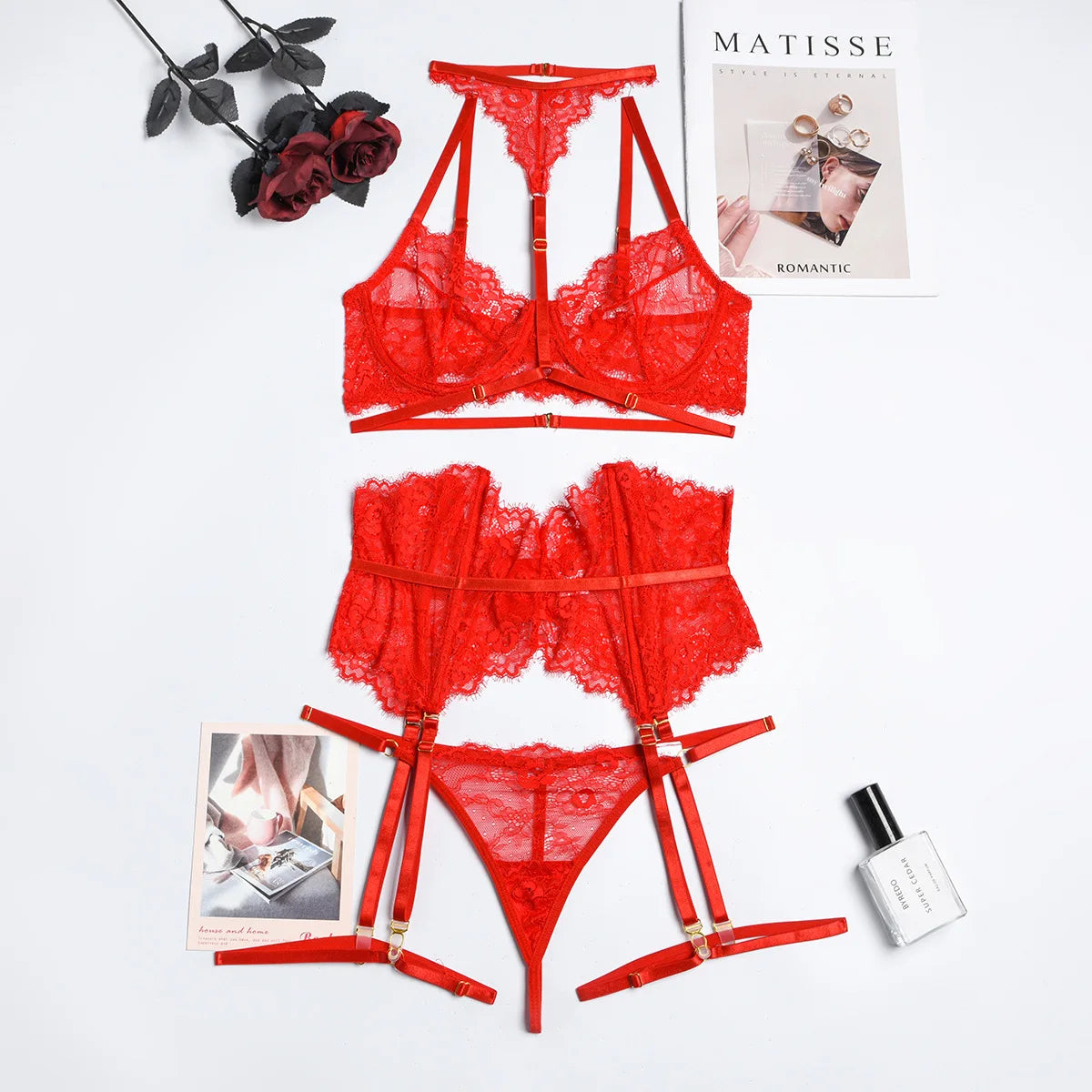 Patchwork Lace Lingerie Set – 3 Piece