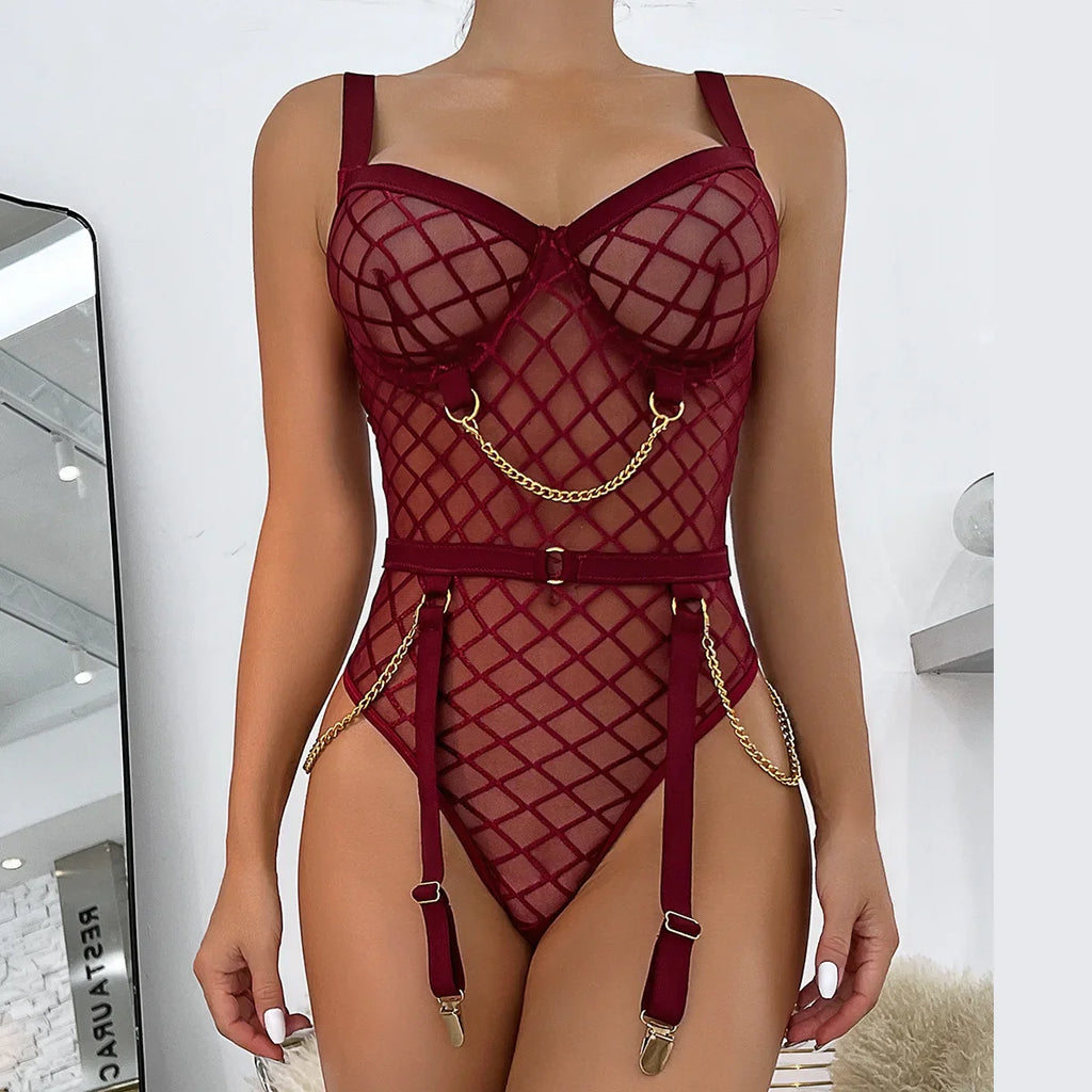 Mesh Bodysuit with Metal Ring Detail