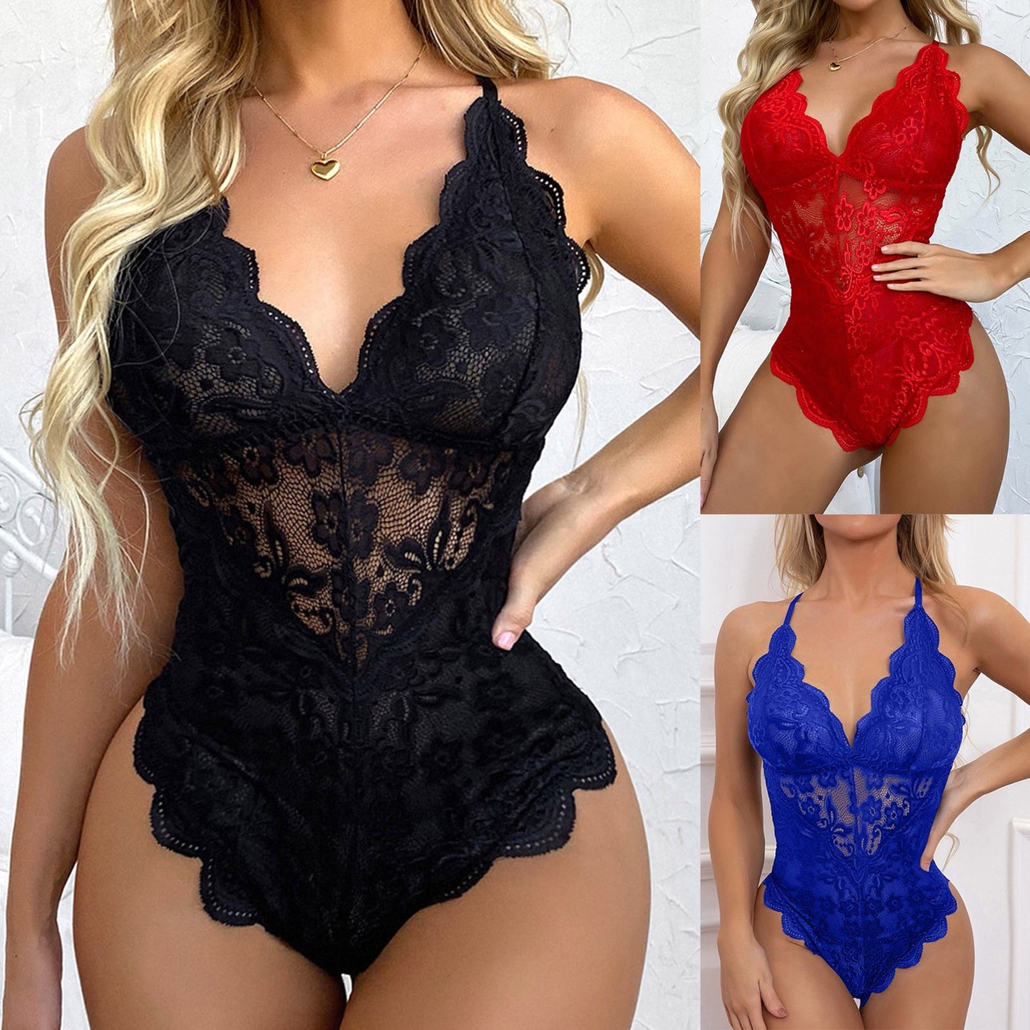 Women’s Floral Lace Bodysuit – Sexy Skinny Teddy Lingerie
