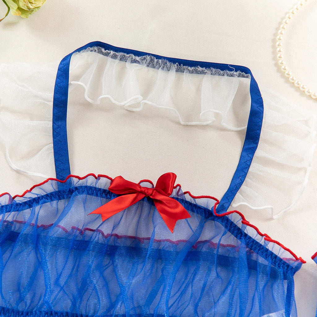 Ellolace Erotic Cosplay Mesh Roleplay Outfit with Garter Belt