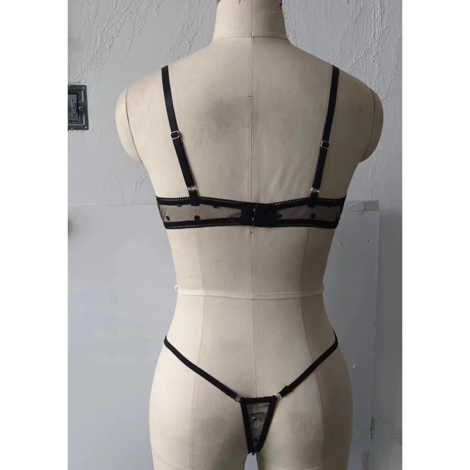 Dot Mesh Lace Underwire Bra & Thong Set