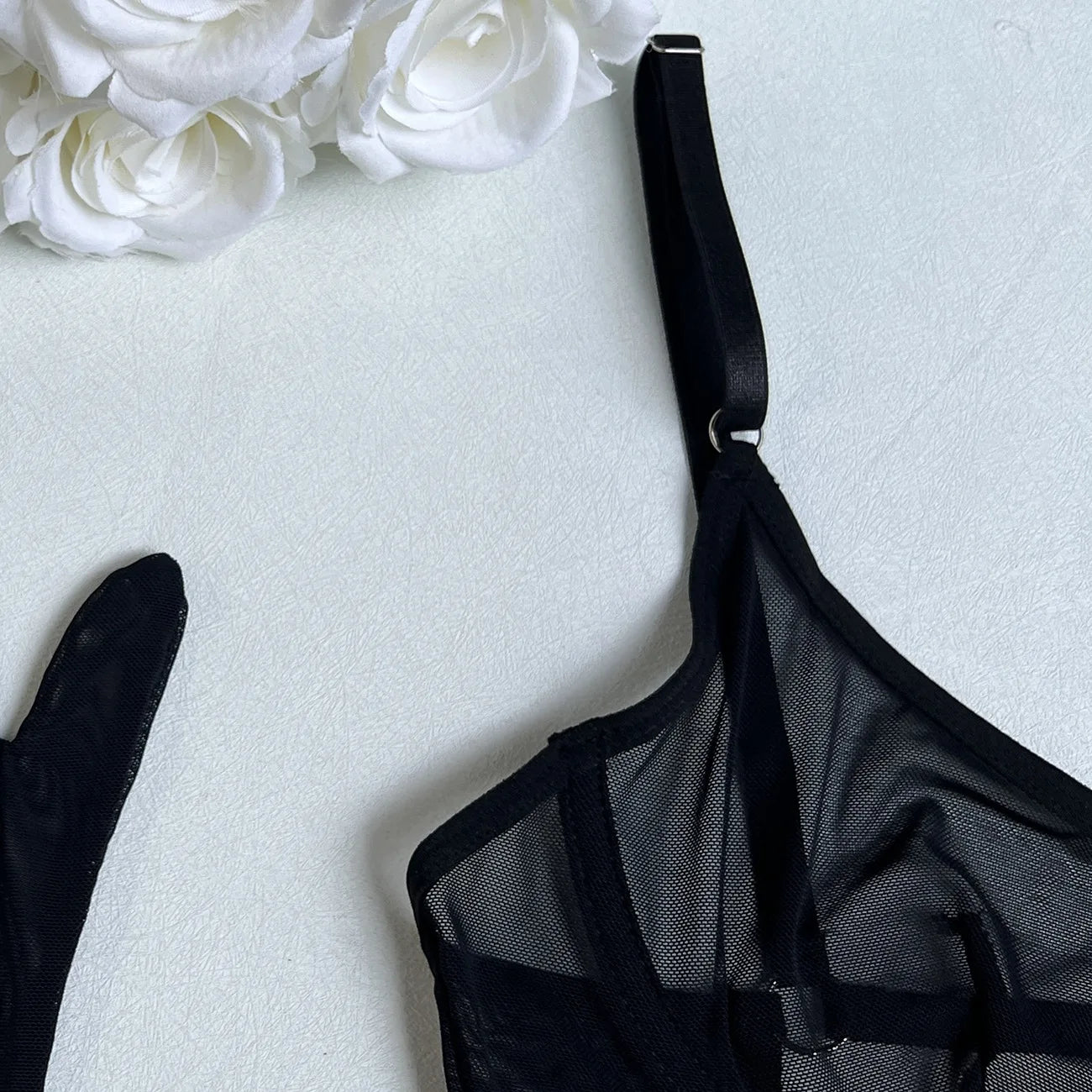 4-Piece Sheer Mesh Lingerie Set – Backless Sexy Nightwear