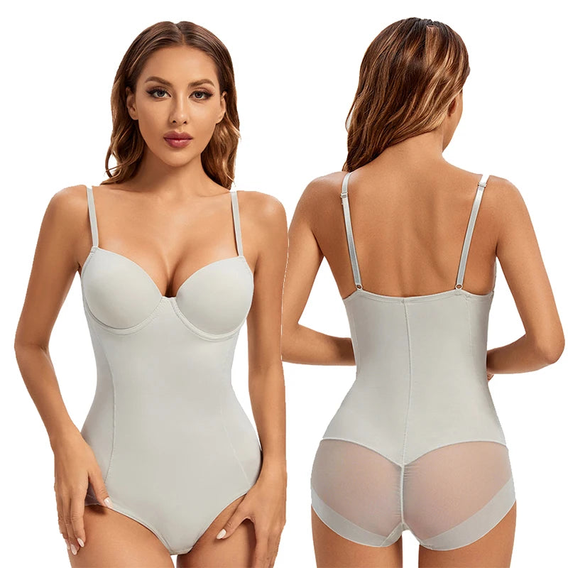 Women's White Underwire Bodysuit – Stretch Silky Shapewear