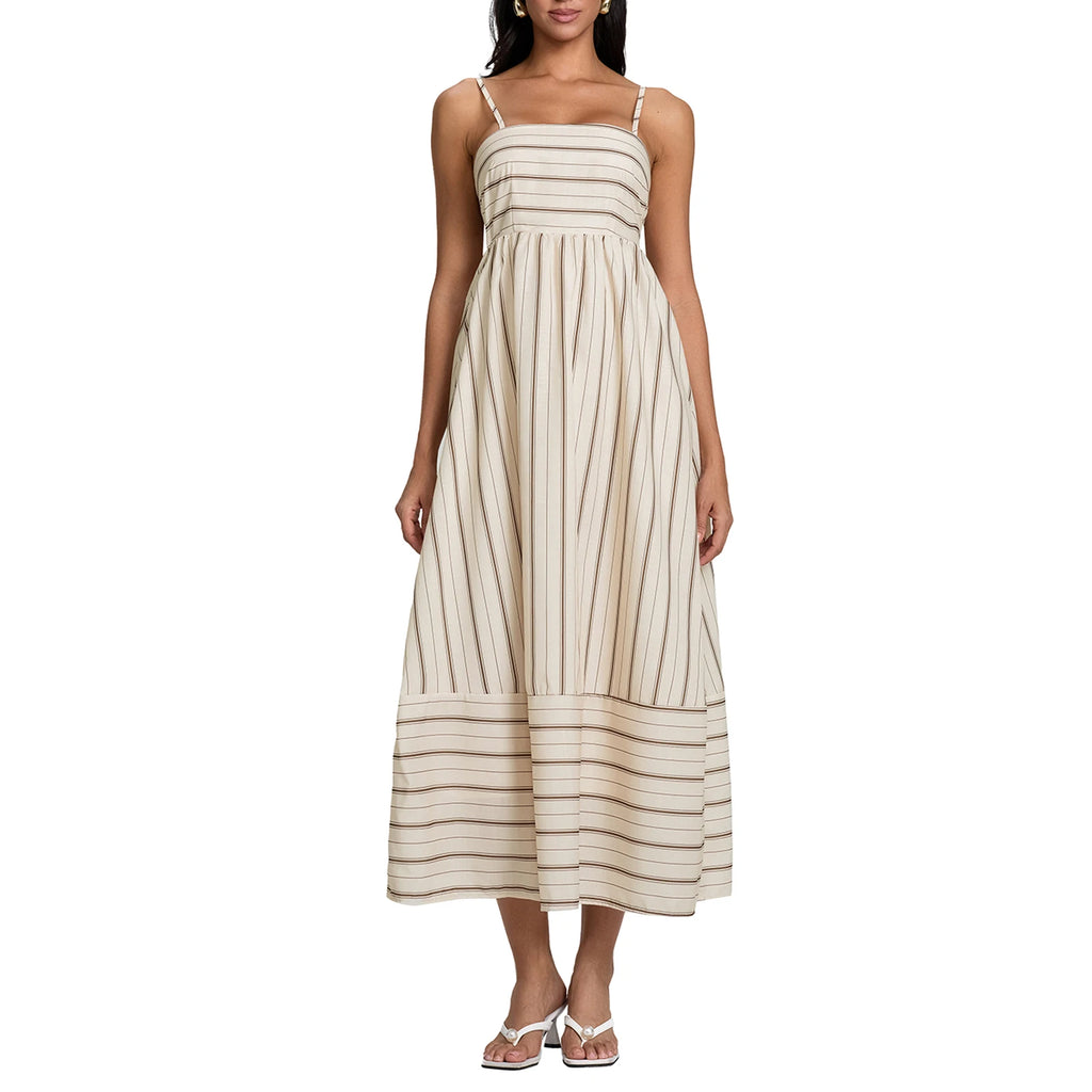 Women Summer Sexy Striped Print Sleeveless Backless Maxi Dress Spaghetti Strap Boho Flowy Female Fashion Club Party Vestidos