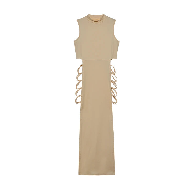 Criss Cross Cut Out Dress – Sexy Sleeveless Bodycon Mock Neck Dress for Women