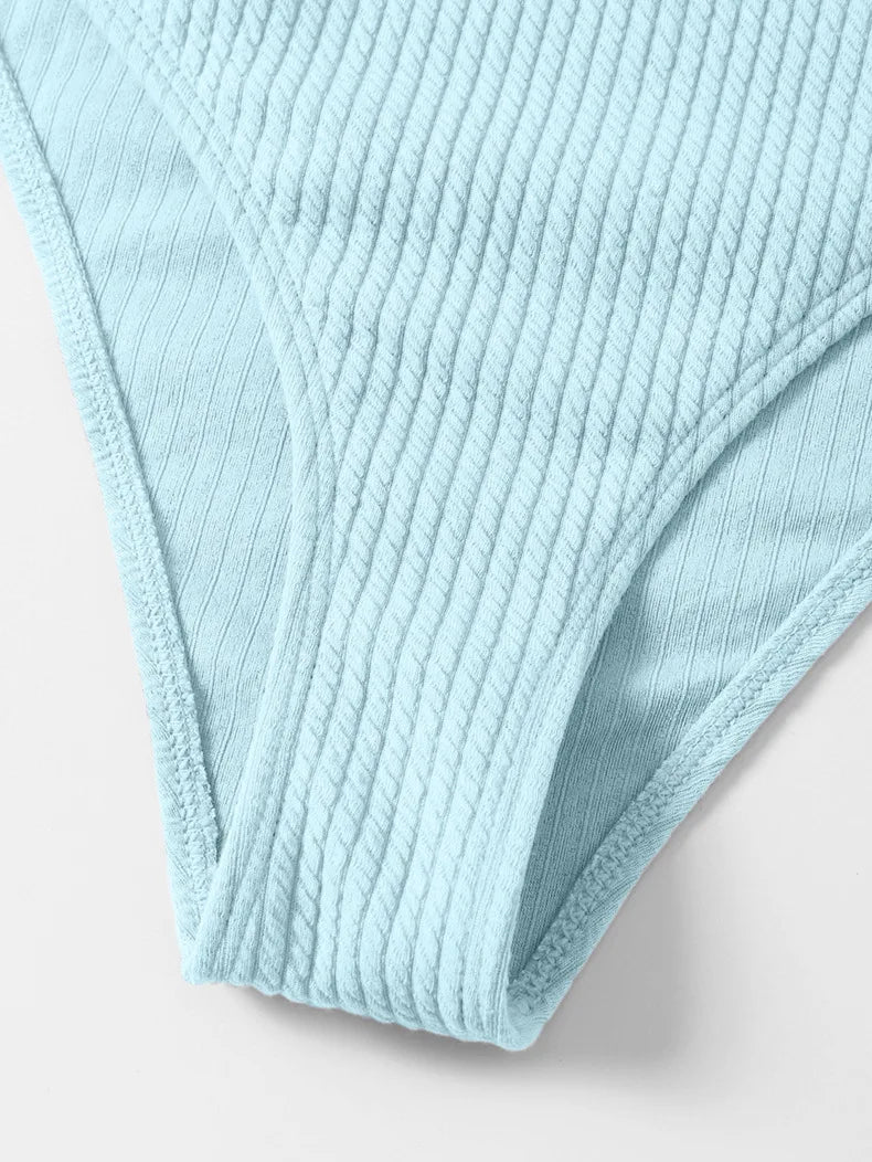 Sexy Bikini High Waist Women Swimsuit 2024 New Solid Ribbed Swimwear Push Up Bikinis Set Summer Beachwear Bathing Suit Female