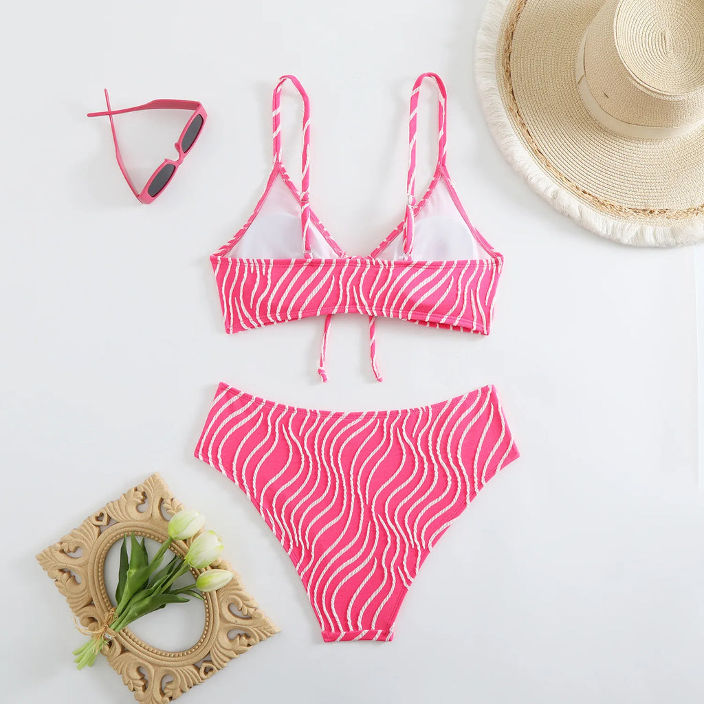 Elysia Stripe - Lace-Up V-Neck Bikini