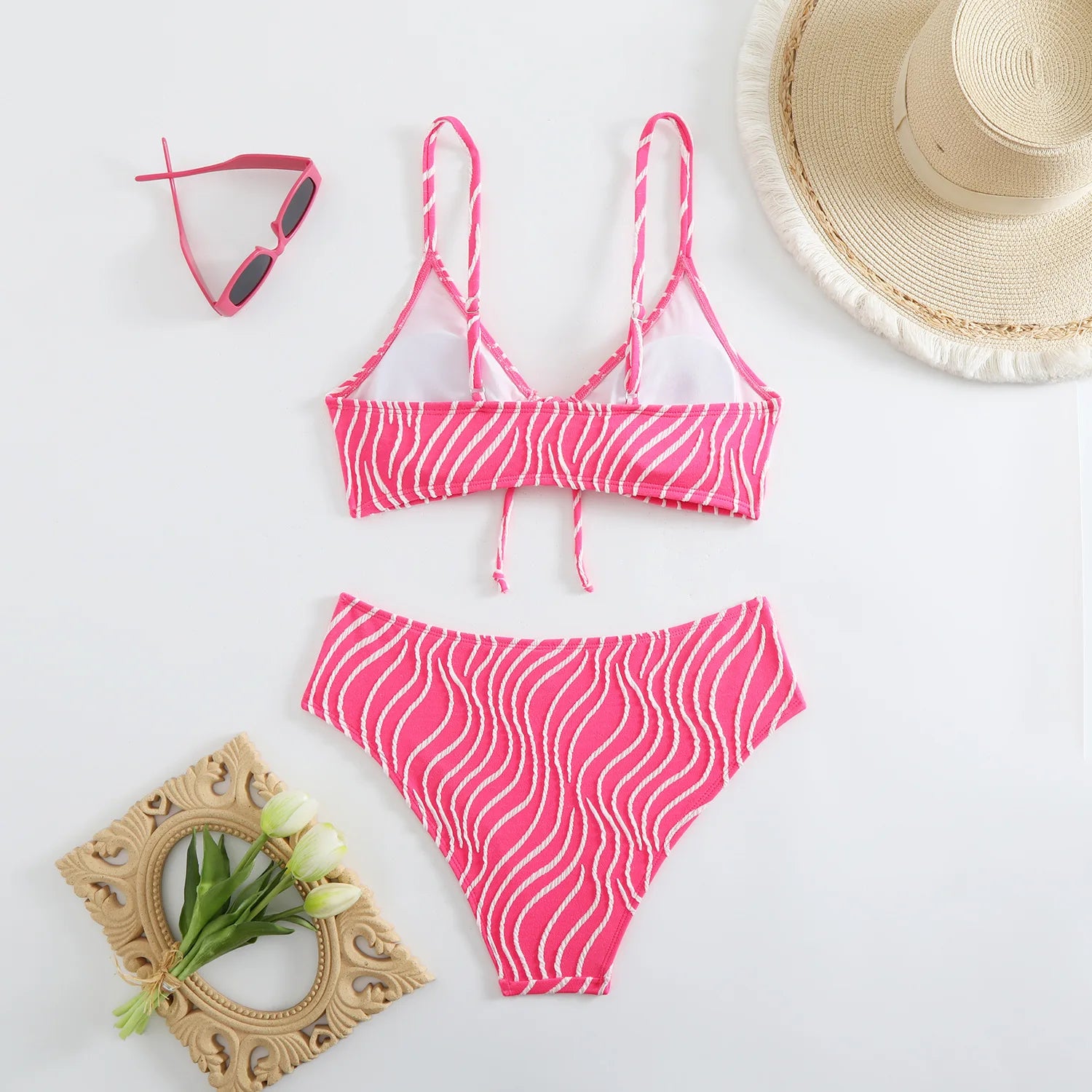 Elysia Stripe - Lace-Up V-Neck Bikini