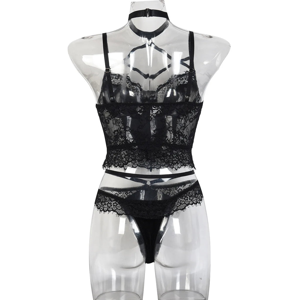 Sheer Lace Bandage Lingerie Set – 2 Piece