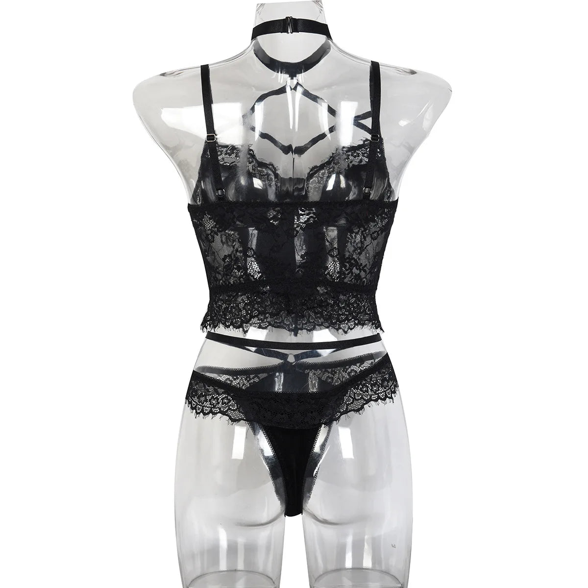 Sheer Lace Bandage Lingerie Set – 2 Piece