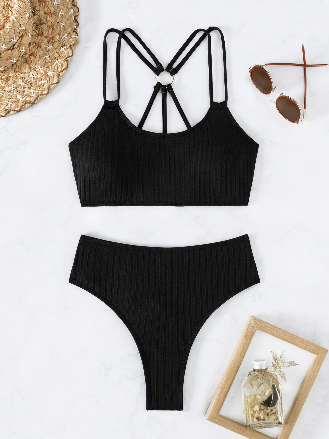 Celine Noir - U-Neck High-Waist Bikini