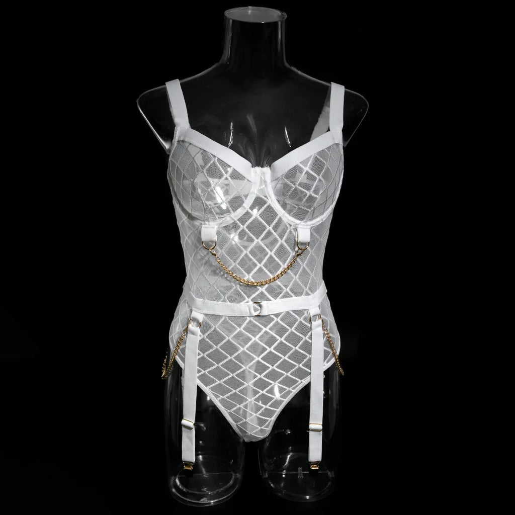 Mesh Bodysuit with Metal Ring Detail