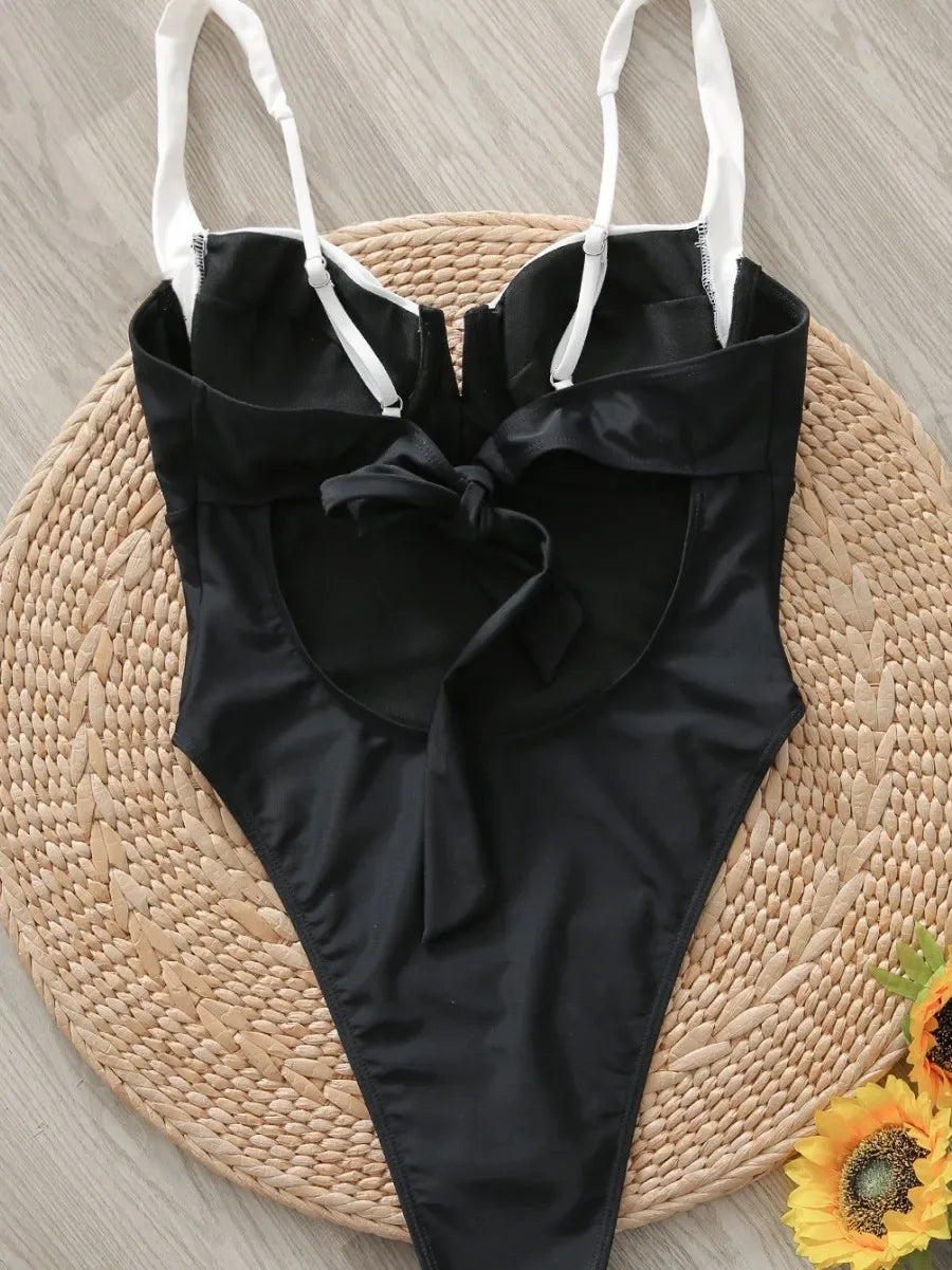 French Retro Slimming One-Piece Swimsuit – Bikini Ensemble
