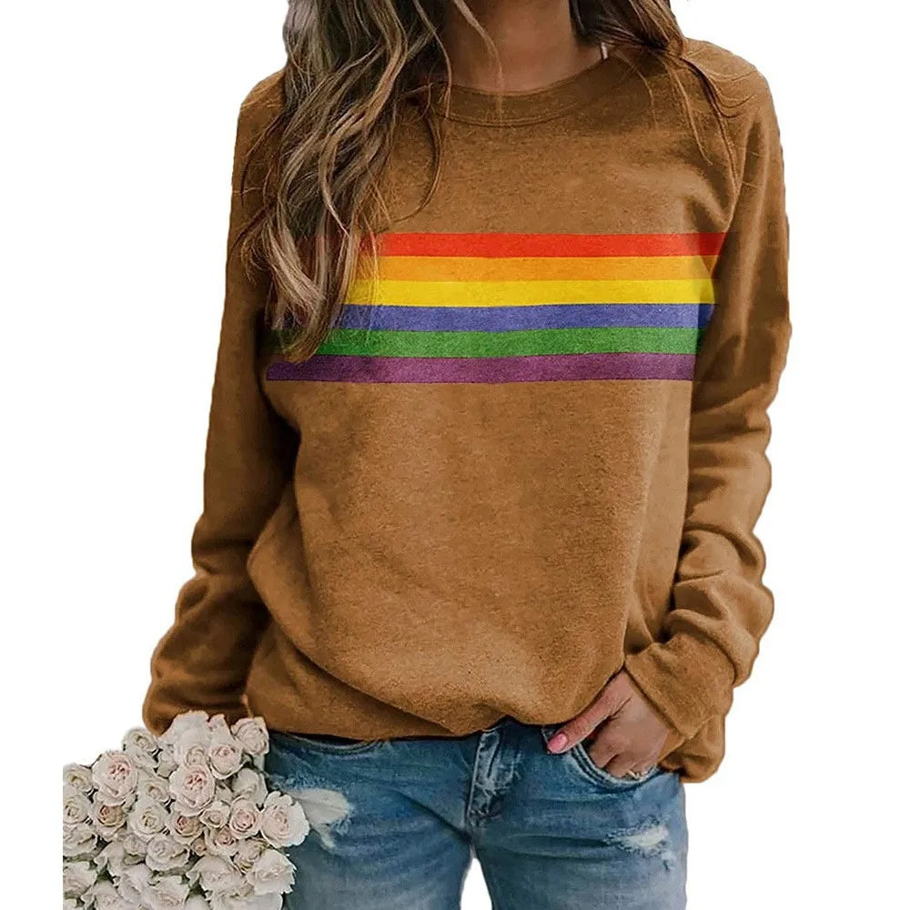3D Printed Pullover Sweatshirt – Loose Long Sleeve Casual Top with Color Stripes