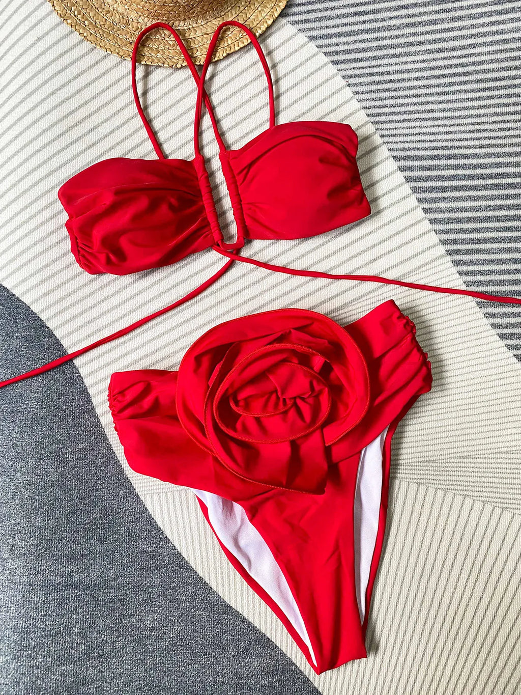 Sexy Bikini 2024 High Waist Bikini Set Bandeau Halter Women Swimsuit Female Swimwear Flower Biquini Swimming Suit Beachwear