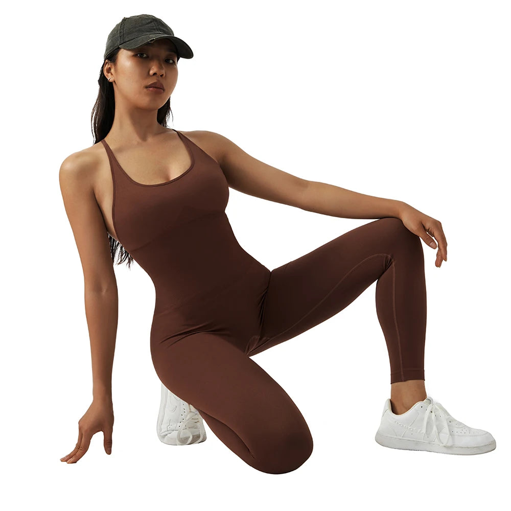 Sleeveless Bodycon Jumpsuit – Women’s Full-Season Fitness & Casual Sporty Playsuit