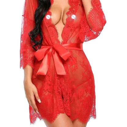 Women's Sexy Lace Nightdress – Flirty Babydoll Lingerie with Bow Detail