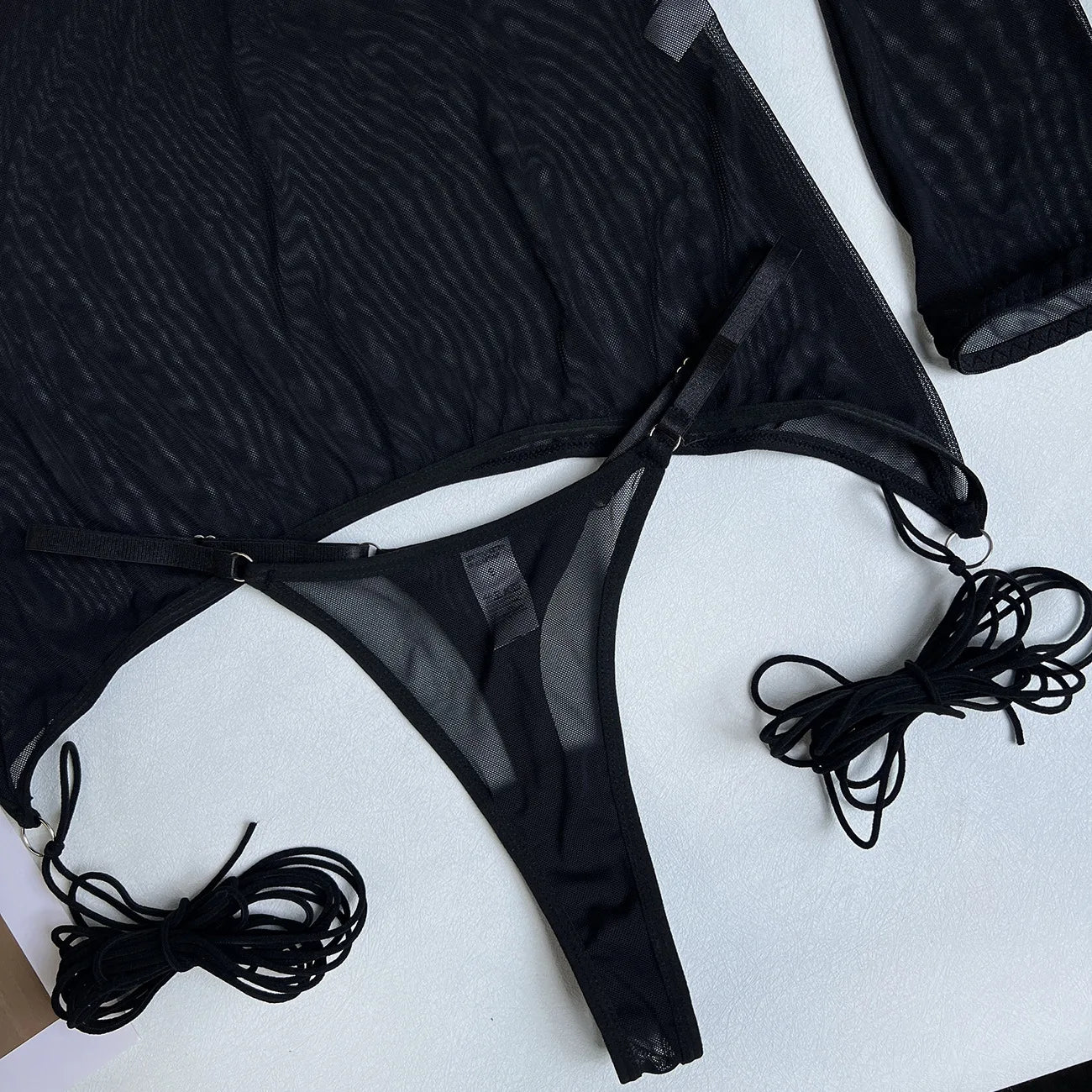 4-Piece Sheer Mesh Lingerie Set – Backless Sexy Nightwear