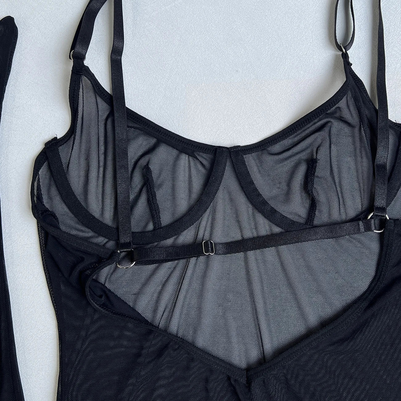 4-Piece Sheer Mesh Lingerie Set – Backless Sexy Nightwear