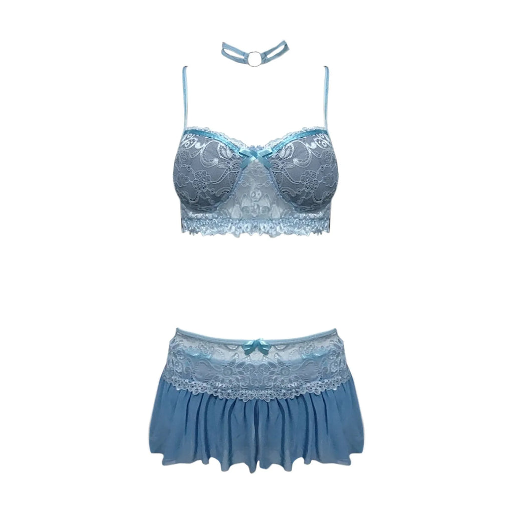 Hollow Lace Push Up Bra & Thong Lingerie Set