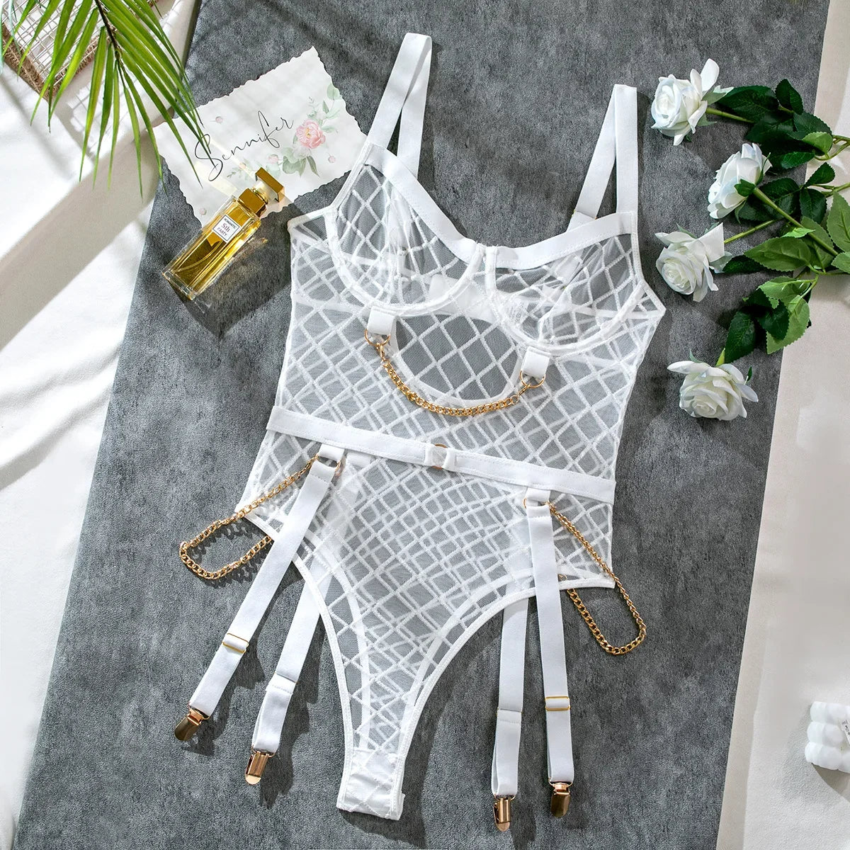 Mesh Bodysuit with Metal Ring Detail