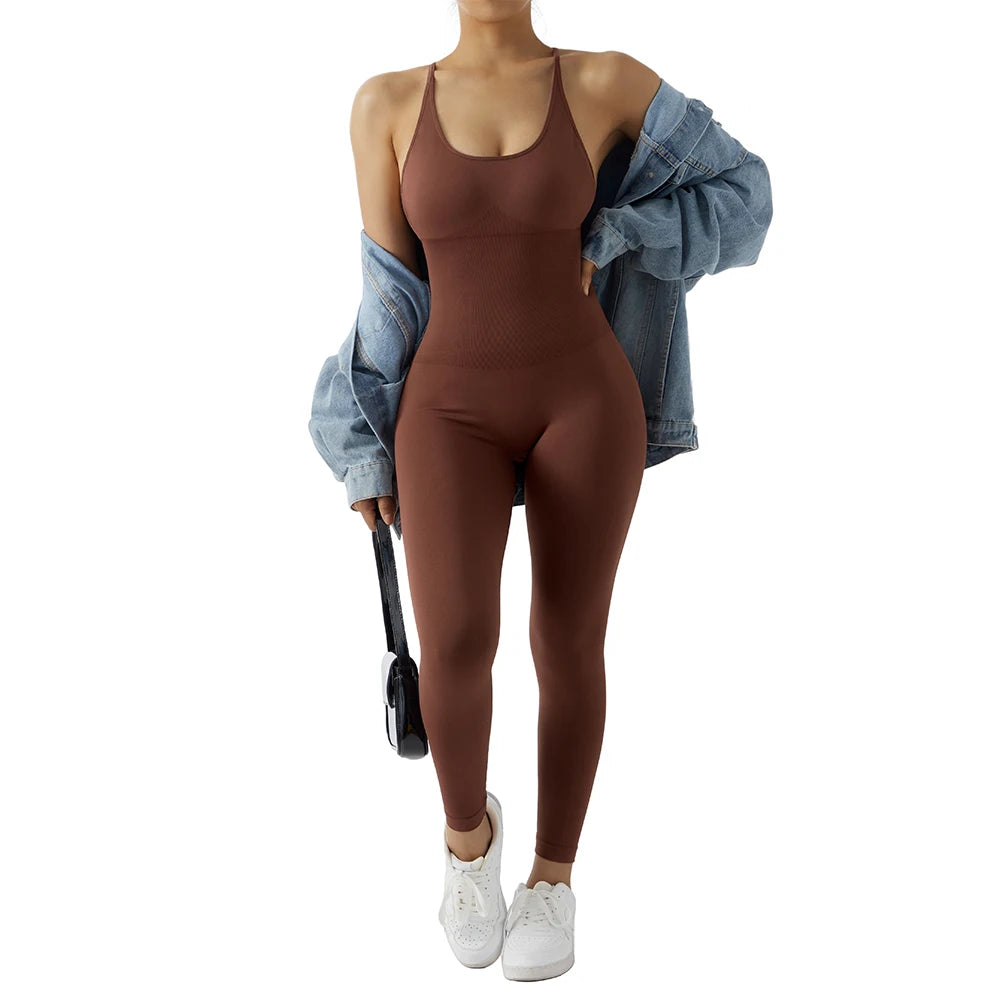 Sleeveless Bodycon Jumpsuit – Women’s Full-Season Fitness & Casual Sporty Playsuit