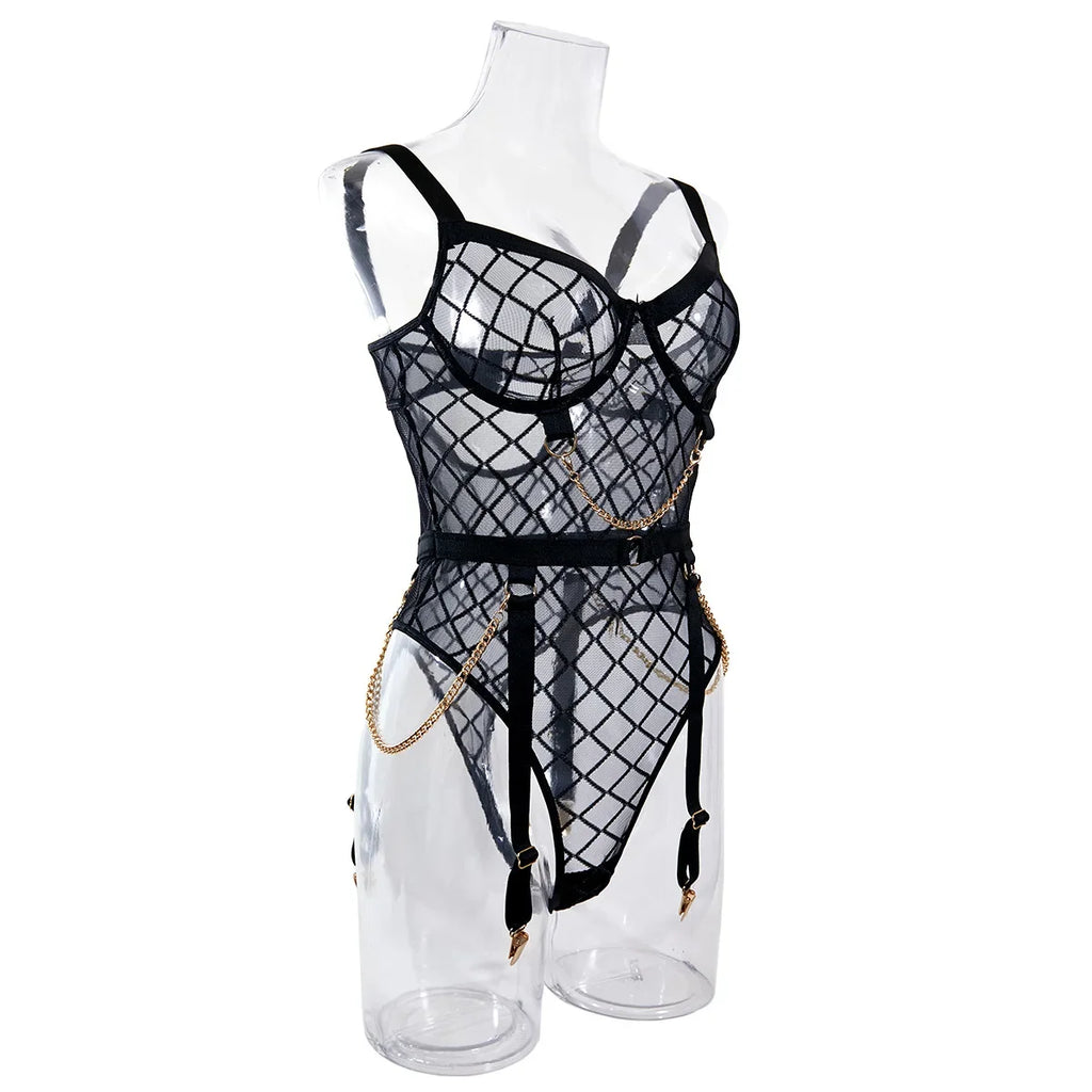 Mesh Bodysuit with Metal Ring Detail