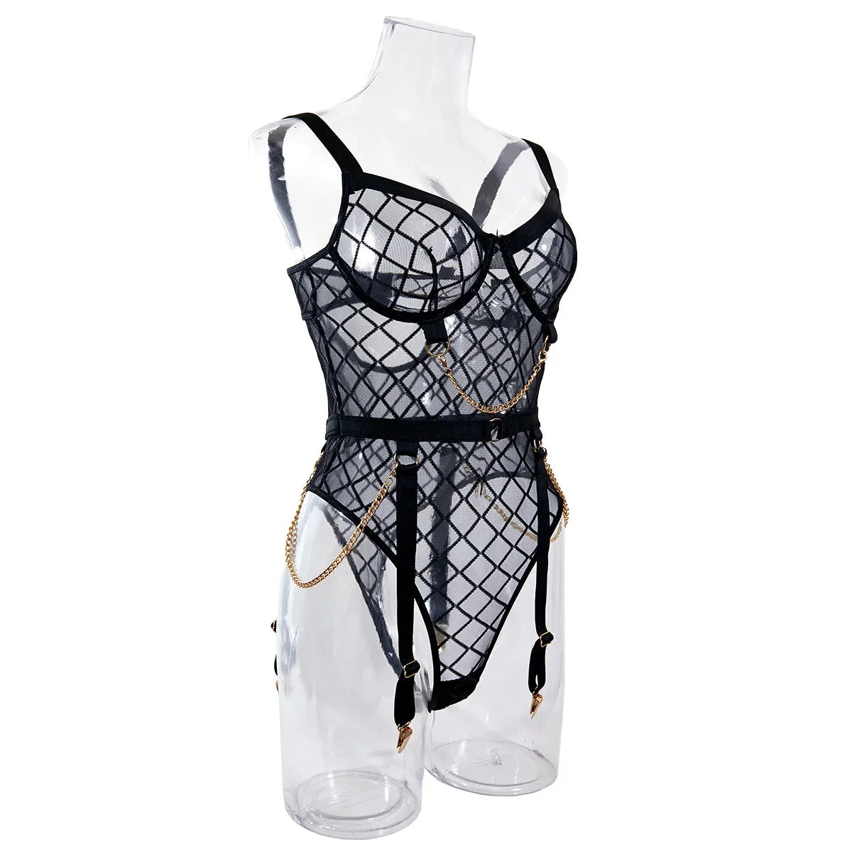 Mesh Bodysuit with Metal Ring Detail