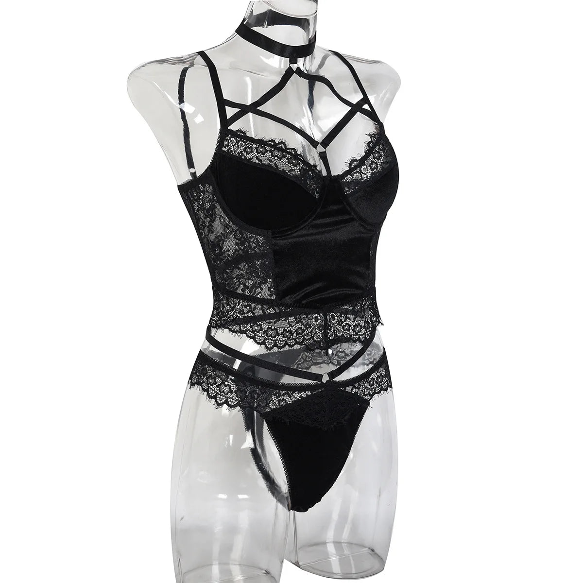 Sheer Lace Bandage Lingerie Set – 2 Piece