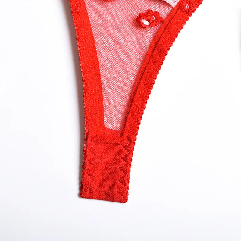Floral Lace Transparent Bra & Thong Lingerie Set (3pcs)