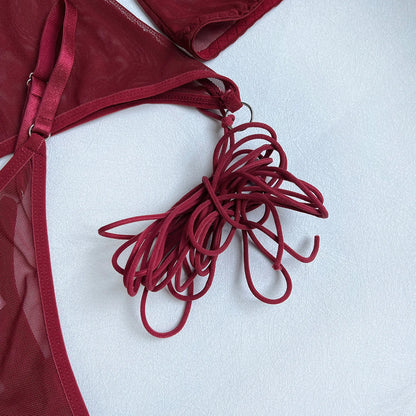 4-Piece Sheer Mesh Lingerie Set – Backless Sexy Nightwear