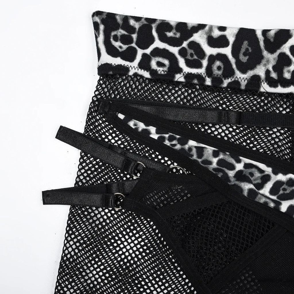 Leopard Patchwork Mesh Lingerie Set (3pcs)