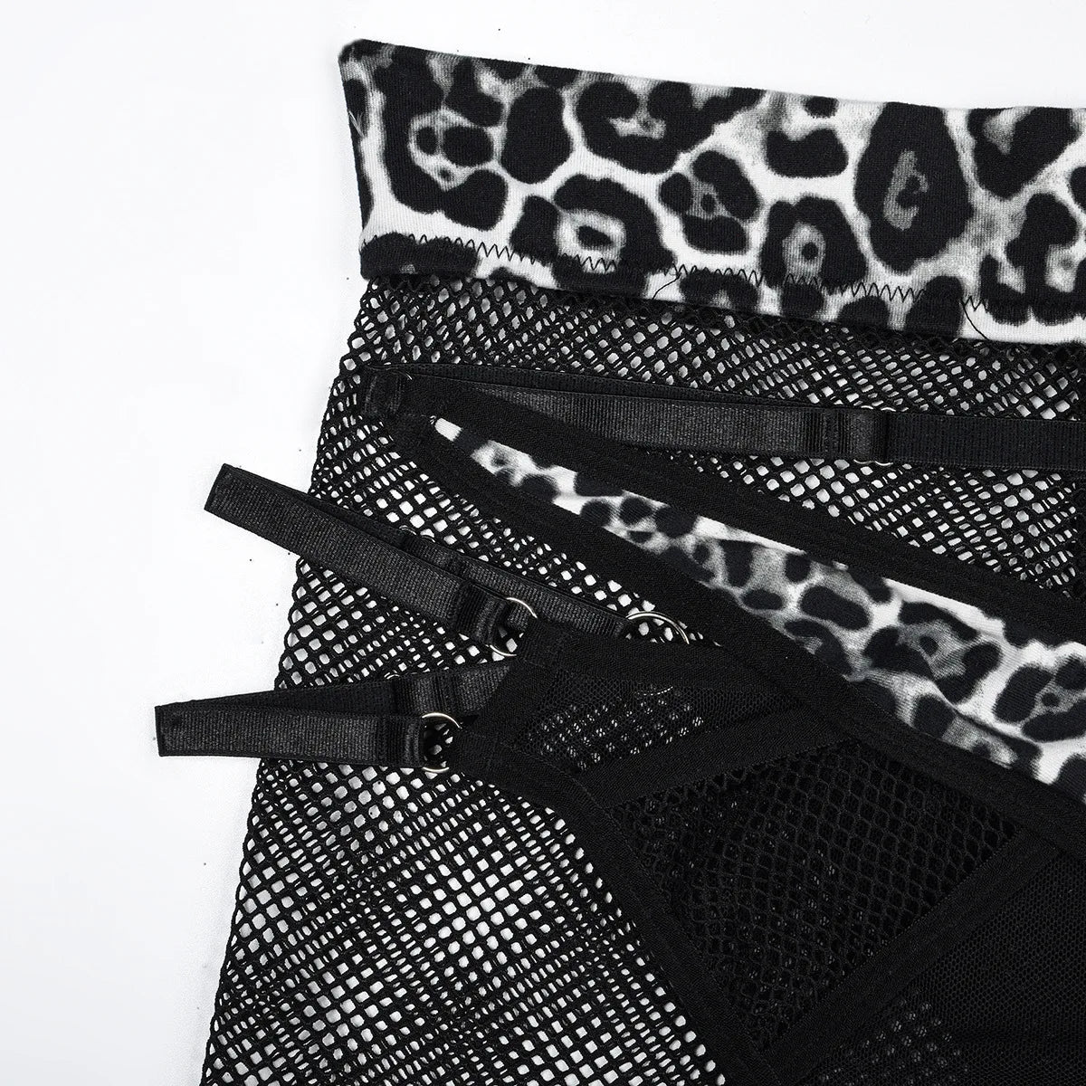 Leopard Patchwork Mesh Lingerie Set (3pcs)