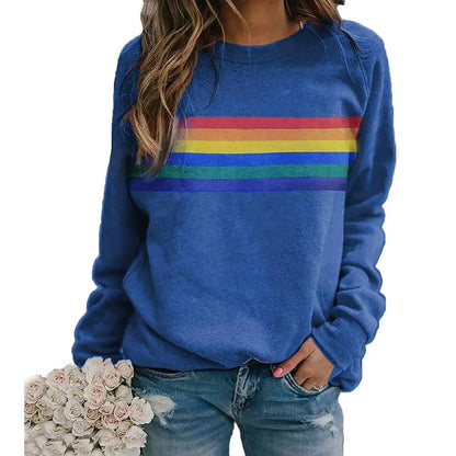 3D Printed Pullover Sweatshirt – Loose Long Sleeve Casual Top with Color Stripes